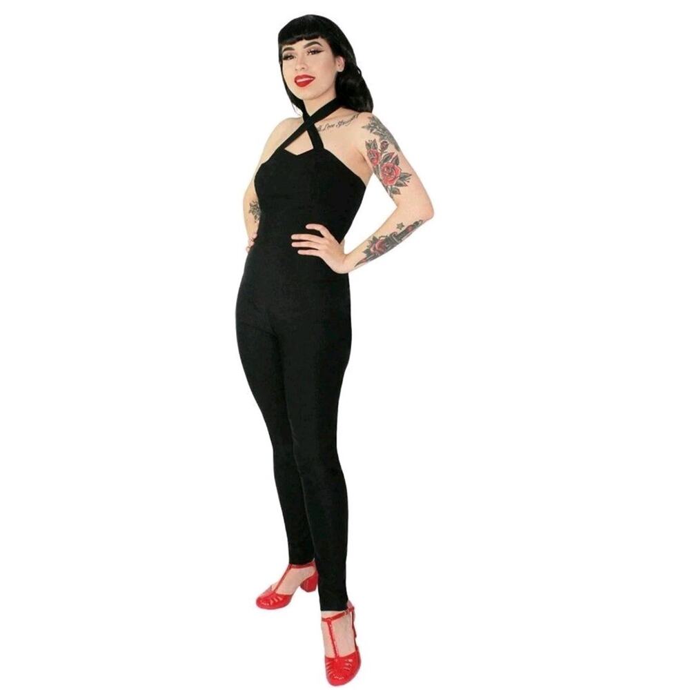 Black Cross-Neck Jumpsuit for Women